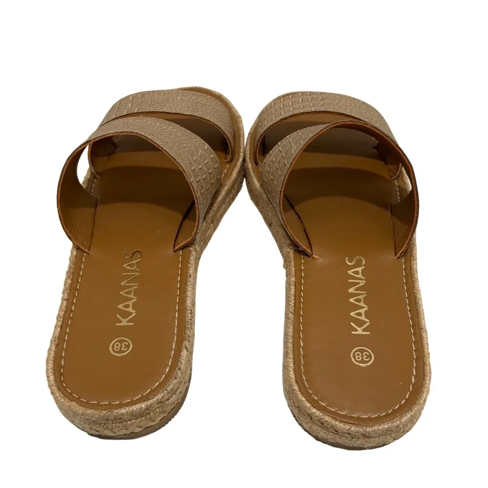 Kaanas Gold Croc Embossed Espadrille Slides Womens 38 Platform‎ Sandals